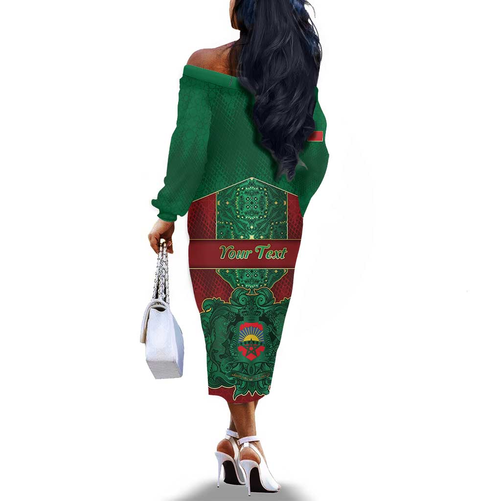 Personalized Morocco Off The Shoulder Long Sleeve Dress Royal Lion Islam Patterns - African Pride