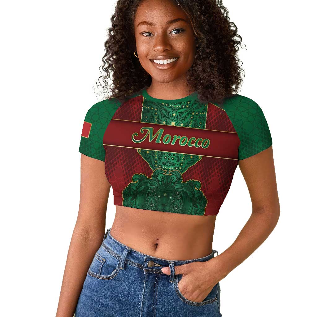 Personalized Morocco Raglan Cropped T shirt Royal Lion Islam Patterns - African Pride