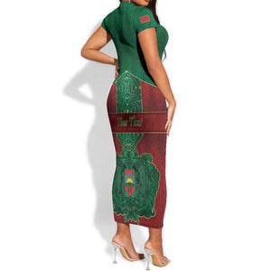 Personalized Morocco Short Sleeve Bodycon Dress Royal Lion Islam Patterns - African Pride