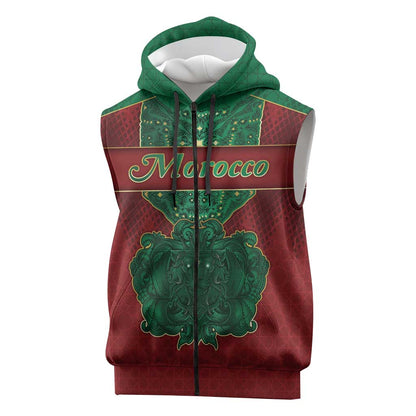 Personalized Morocco Sleeveless Zip Hoodie Royal Lion Islam Patterns - African Pride