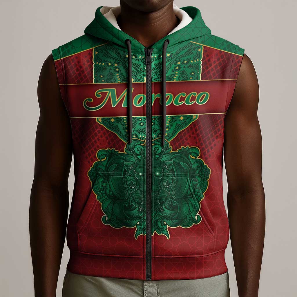 Personalized Morocco Sleeveless Zip Hoodie Royal Lion Islam Patterns - African Pride