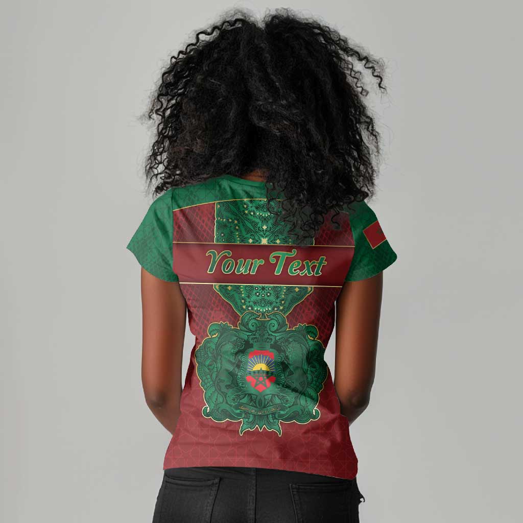 Personalized Morocco Women V-Neck T-Shirt Royal Lion Islam Patterns - African Pride