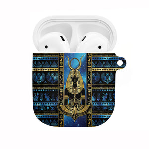 Egyptian Goddess Hathor AirPods Case Galaxy Ancient Mythology Sun Disk Cow Horn