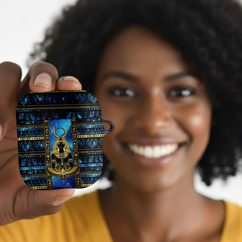 Egyptian Goddess Hathor AirPods Case Galaxy Ancient Mythology Sun Disk Cow Horn