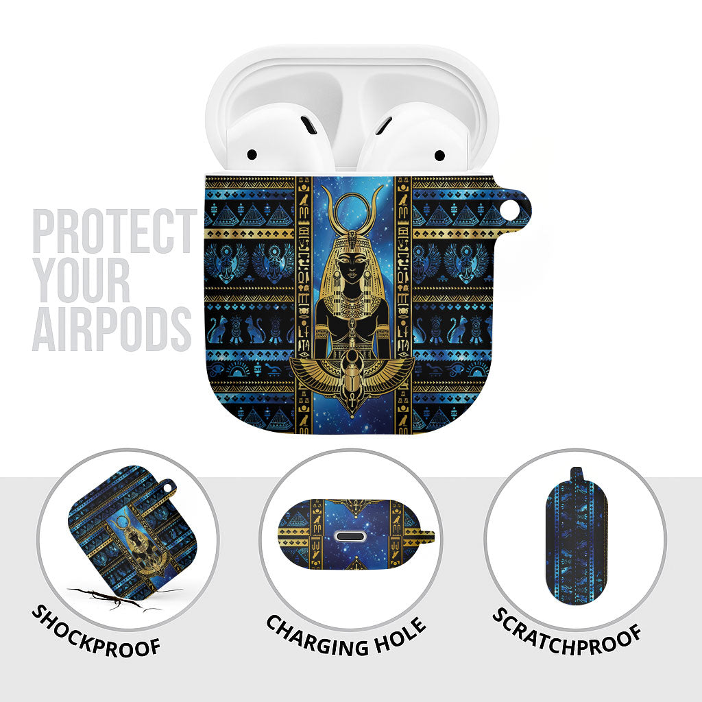 Egyptian Goddess Hathor AirPods Case Galaxy Ancient Mythology Sun Disk Cow Horn