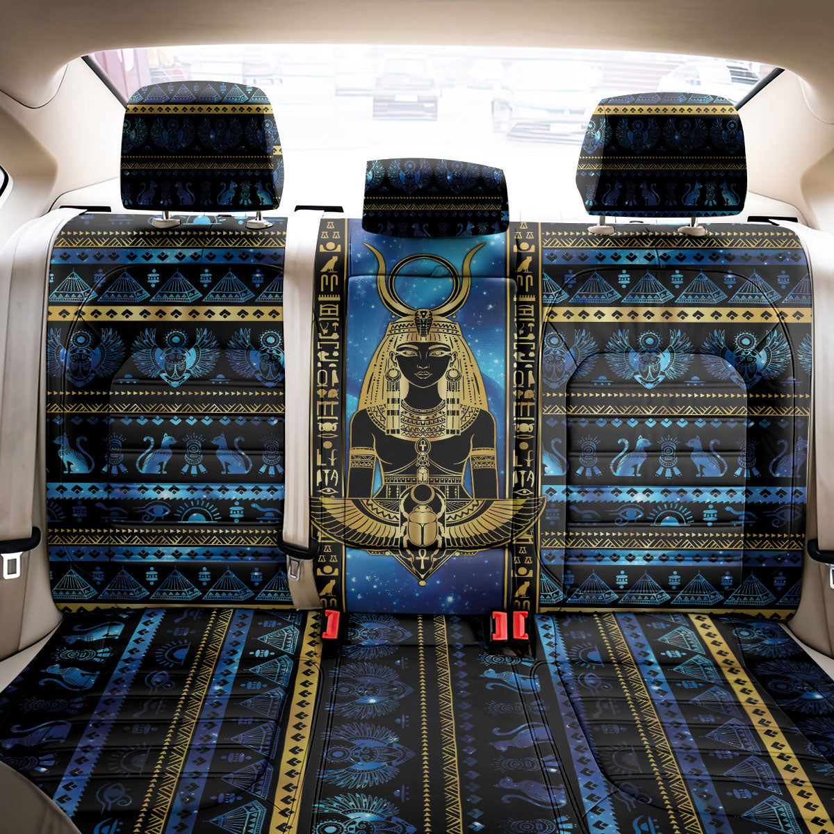 Egyptian Goddess Hathor Back Car Seat Cover Galaxy Ancient Mythology Sun Disk Cow Horn