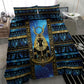 Egyptian Goddess Hathor Bedding Set Galaxy Ancient Mythology Sun Disk Cow Horn