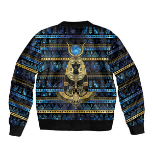 Egyptian Goddess Hathor Bomber Jacket Galaxy Ancient Mythology Sun Disk Cow Horn