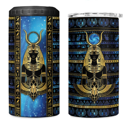 Egyptian Goddess Hathor 4 in 1 Can Cooler Tumbler Galaxy Ancient Mythology Sun Disk Cow Horn