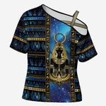 Egyptian Goddess Hathor Cross Shoulder Shirt Galaxy Ancient Mythology Sun Disk Cow Horn