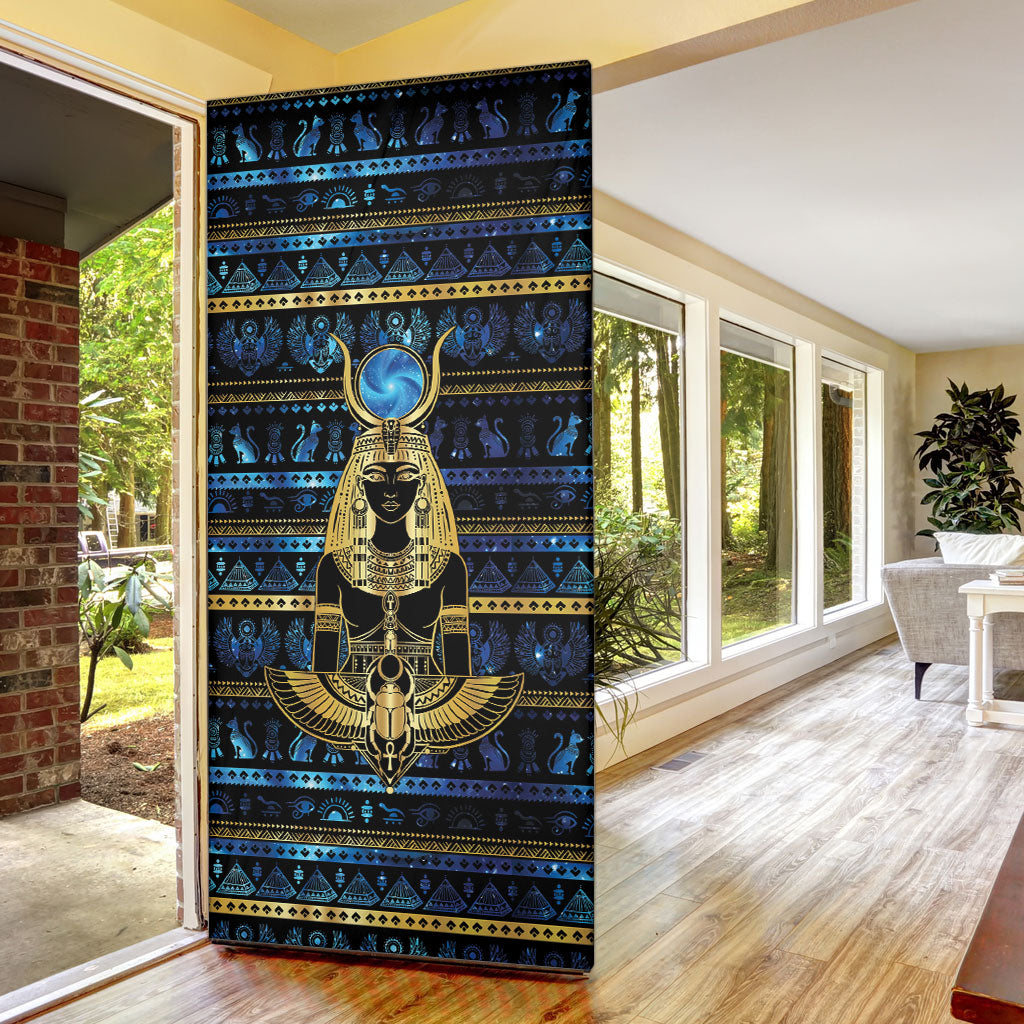 Egyptian Goddess Hathor Door Cover Galaxy Ancient Mythology Sun Disk Cow Horn