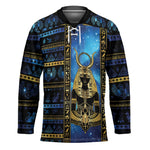 Egyptian Goddess Hathor Hockey Jersey Galaxy Ancient Mythology Sun Disk Cow Horn