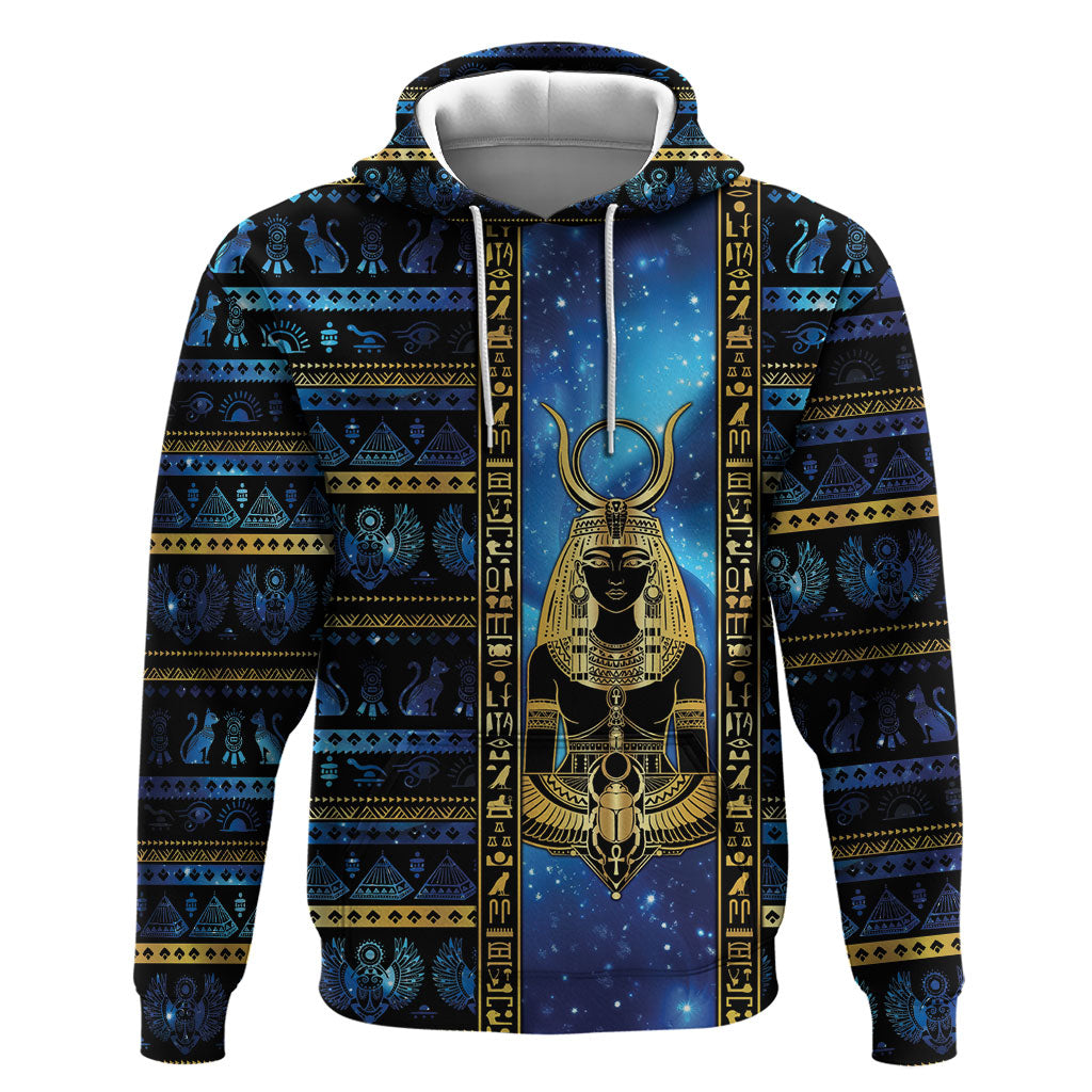 Egyptian Goddess Hathor Hoodie Galaxy Ancient Mythology Sun Disk Cow Horn