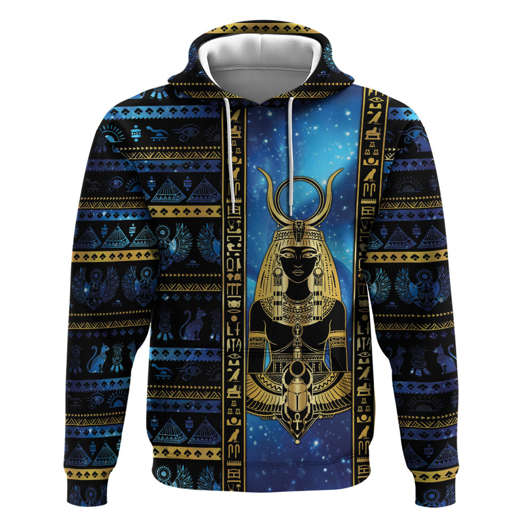 Egyptian Goddess Hathor Hoodie Galaxy Ancient Mythology Sun Disk Cow Horn