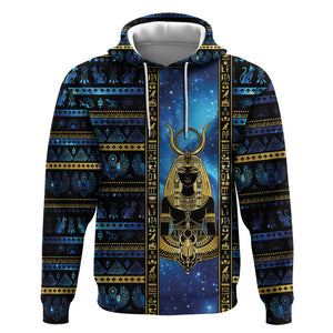 Egyptian Goddess Hathor Hoodie Galaxy Ancient Mythology Sun Disk Cow Horn