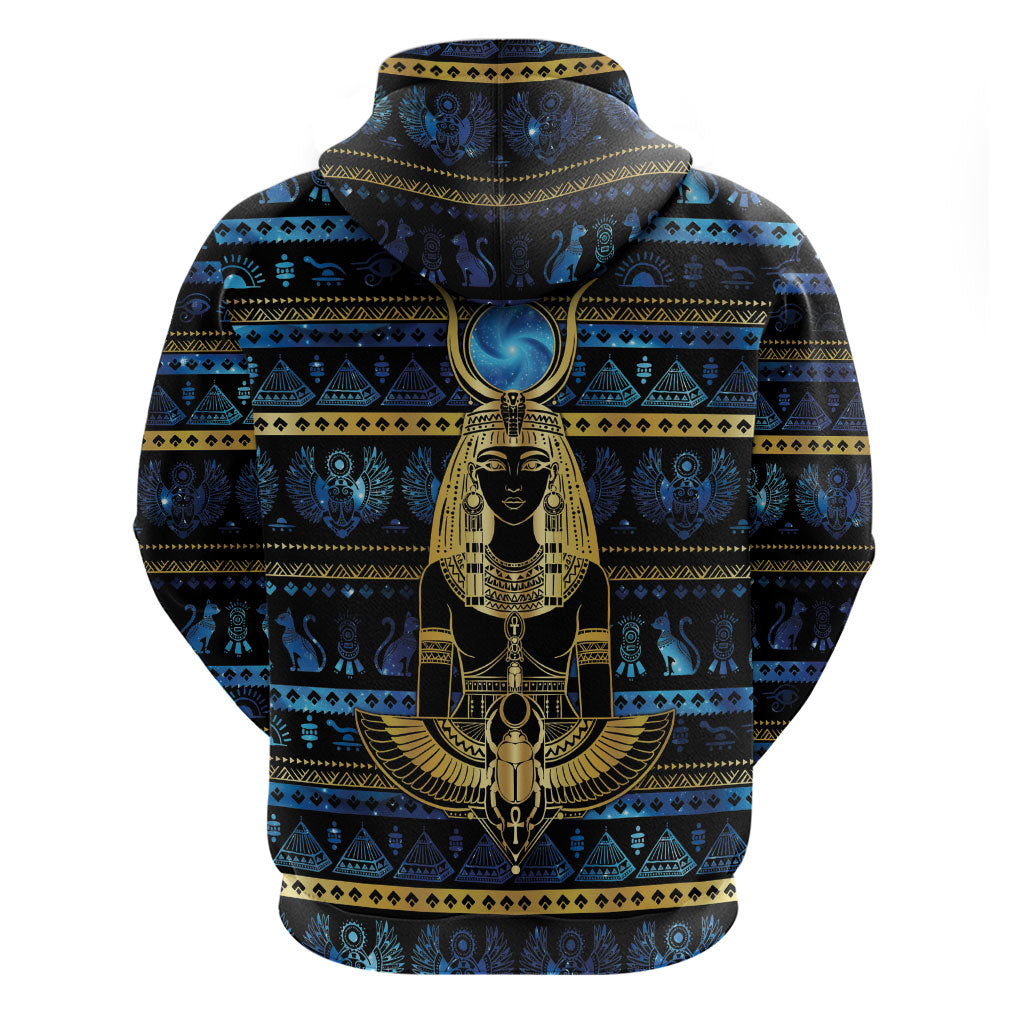 Egyptian Goddess Hathor Hoodie Galaxy Ancient Mythology Sun Disk Cow Horn