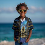 Egyptian Goddess Hathor Kid Hawaiian Shirt Galaxy Ancient Mythology Sun Disk Cow Horn