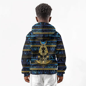 Egyptian Goddess Hathor Kid Hoodie Galaxy Ancient Mythology Sun Disk Cow Horn
