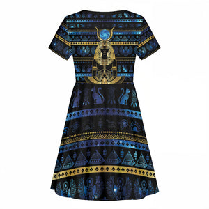 Egyptian Goddess Hathor Kid Short Sleeve Dress Galaxy Ancient Mythology Sun Disk Cow Horn