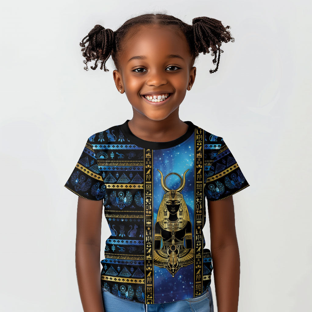 Egyptian Goddess Hathor Kid T shirt Galaxy Ancient Mythology Sun Disk Cow Horn