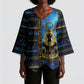 Egyptian Goddess Hathor Kimono Sleeve Blouse Galaxy Ancient Mythology Sun Disk Cow Horn