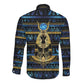 Egyptian Goddess Hathor Long Sleeve Button Shirt Galaxy Ancient Mythology Sun Disk Cow Horn