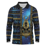 Egyptian Goddess Hathor Long Sleeve Polo Shirt Galaxy Ancient Mythology Sun Disk Cow Horn