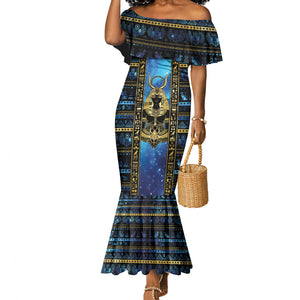 Egyptian Goddess Hathor Mermaid Dress Galaxy Ancient Mythology Sun Disk Cow Horn