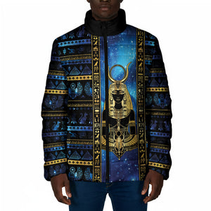 Egyptian Goddess Hathor Padded Jacket Galaxy Ancient Mythology Sun Disk Cow Horn