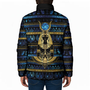 Egyptian Goddess Hathor Padded Jacket Galaxy Ancient Mythology Sun Disk Cow Horn