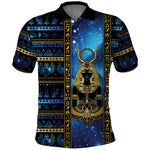 Egyptian Goddess Hathor Polo Shirt Galaxy Ancient Mythology Sun Disk Cow Horn