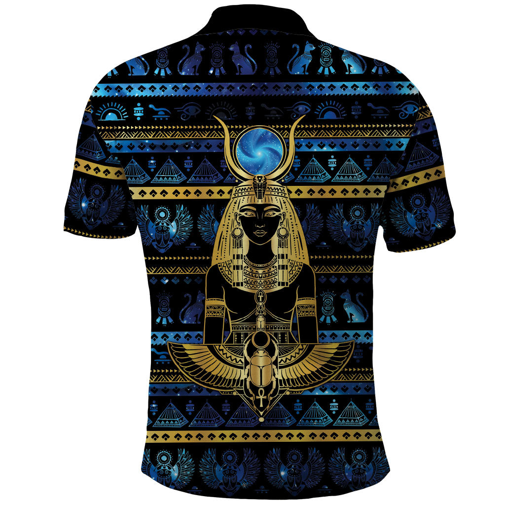 Egyptian Goddess Hathor Polo Shirt Galaxy Ancient Mythology Sun Disk Cow Horn