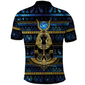 Egyptian Goddess Hathor Polo Shirt Galaxy Ancient Mythology Sun Disk Cow Horn