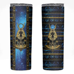 Egyptian Goddess Hathor Skinny Tumbler Galaxy Ancient Mythology Sun Disk Cow Horn