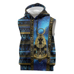 Egyptian Goddess Hathor Sleeveless Hoodie Galaxy Ancient Mythology Sun Disk Cow Horn