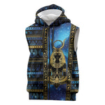 Egyptian Goddess Hathor Sleeveless Zip Hoodie Galaxy Ancient Mythology Sun Disk Cow Horn