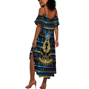 Egyptian Goddess Hathor Summer Maxi Dress Galaxy Ancient Mythology Sun Disk Cow Horn