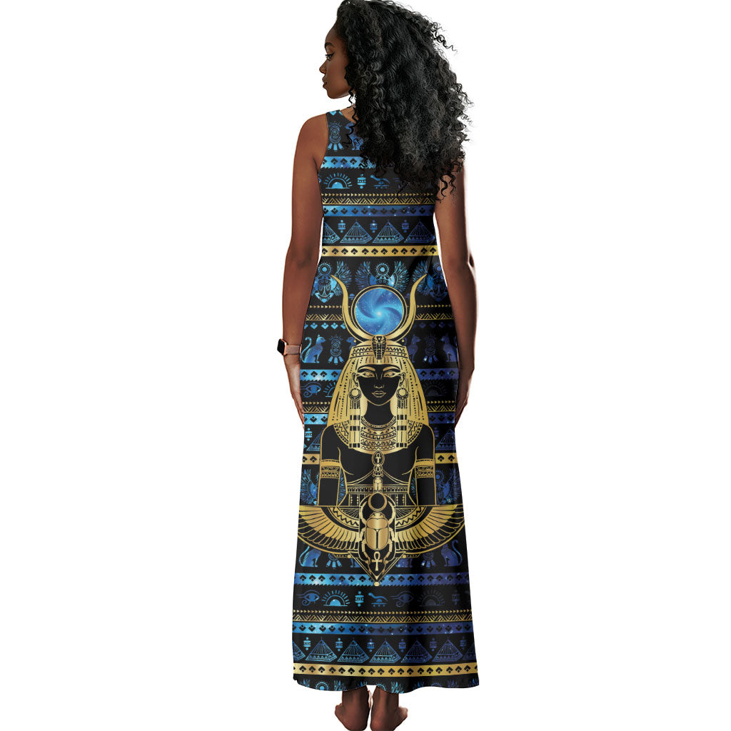 Egyptian Goddess Hathor Tank Maxi Dress Galaxy Ancient Mythology Sun Disk Cow Horn