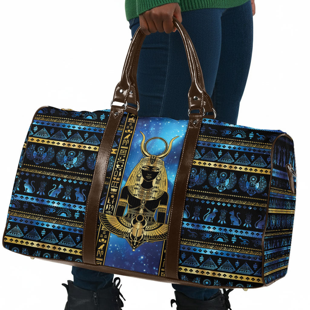 Egyptian Goddess Hathor Travel Bag Galaxy Ancient Mythology Sun Disk Cow Horn