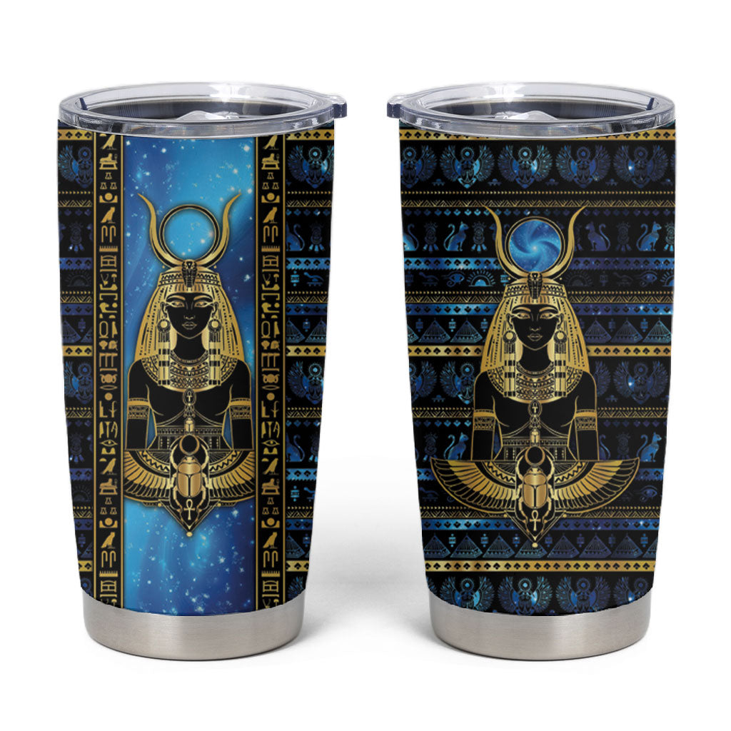 Egyptian Goddess Hathor Tumbler Cup Galaxy Ancient Mythology Sun Disk Cow Horn