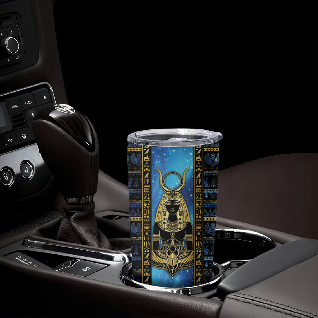 Egyptian Goddess Hathor Tumbler Cup Galaxy Ancient Mythology Sun Disk Cow Horn