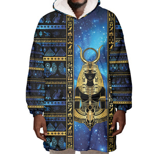 Egyptian Goddess Hathor Wearable Blanket Hoodie Galaxy Ancient Mythology Sun Disk Cow Horn