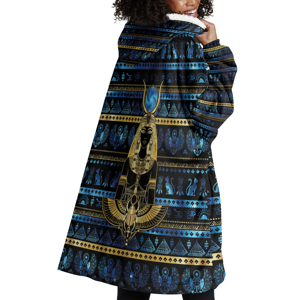 Egyptian Goddess Hathor Wearable Blanket Hoodie Galaxy Ancient Mythology Sun Disk Cow Horn