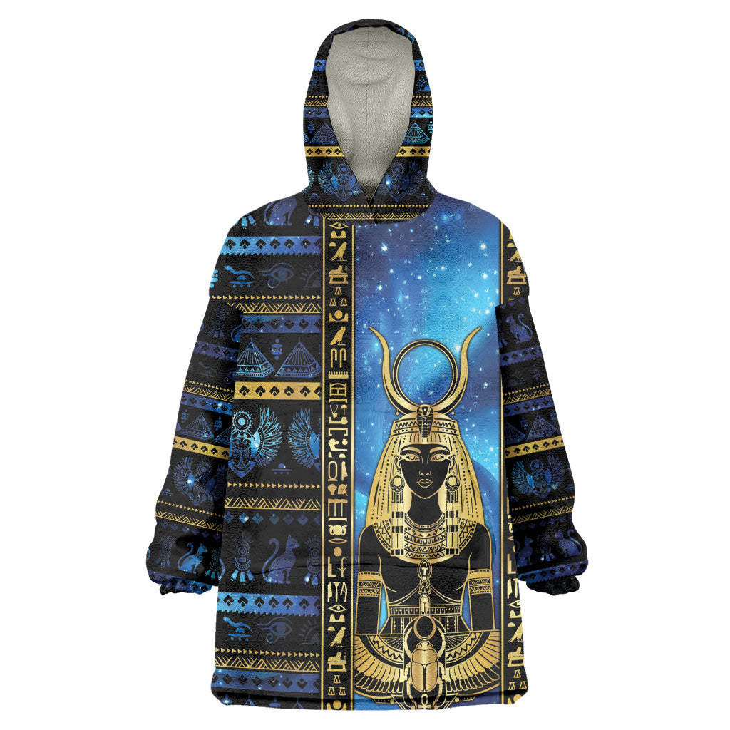 Egyptian Goddess Hathor Wearable Blanket Hoodie Galaxy Ancient Mythology Sun Disk Cow Horn