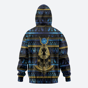 Egyptian Goddess Hathor Zip Hoodie Galaxy Ancient Mythology Sun Disk Cow Horn