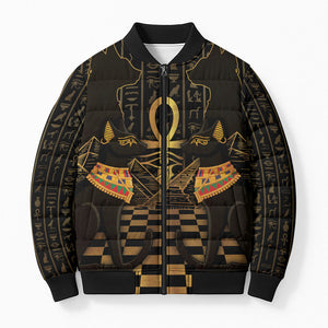 Egyptian Goddess Bastet Bomber Puffer Jacket Ancient Mythology Sacred Black Cat