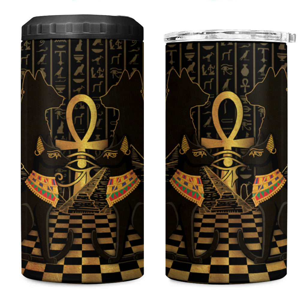 Egyptian Goddess Bastet 4 in 1 Can Cooler Tumbler Ancient Mythology Sacred Black Cat