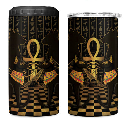 Egyptian Goddess Bastet 4 in 1 Can Cooler Tumbler Ancient Mythology Sacred Black Cat