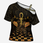 Egyptian Goddess Bastet Cross Shoulder Shirt Ancient Mythology Sacred Black Cat