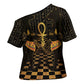 Egyptian Goddess Bastet Cross Shoulder Shirt Ancient Mythology Sacred Black Cat